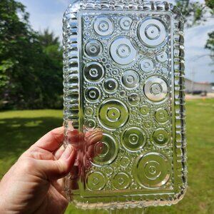 Set Of 4 Clear Glass Anchor Hocking Colonial Lady Plates with Handles 11 1/8" L